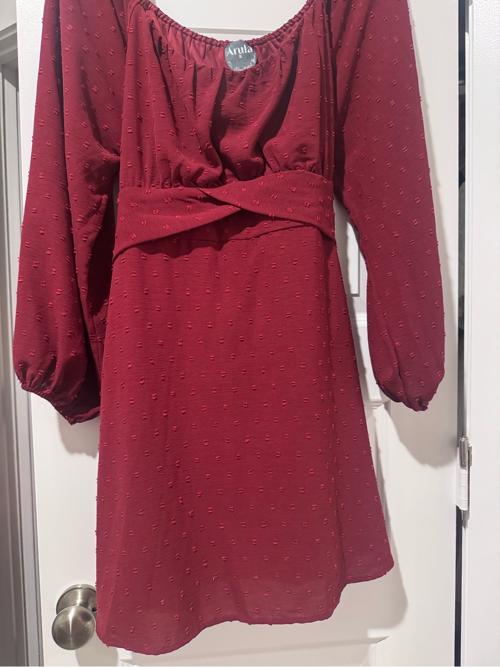 ARULA Deep Red Twist-Front Long Sleeve Mini Dress